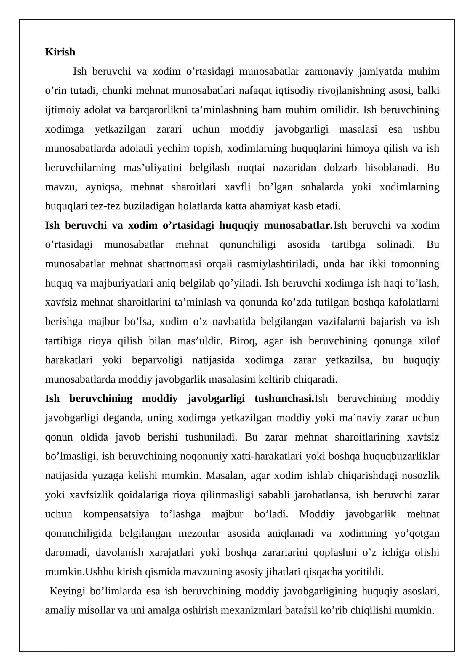 Ish beruvchining moddiy javobgarligi va xodimga zararlar turlari 2