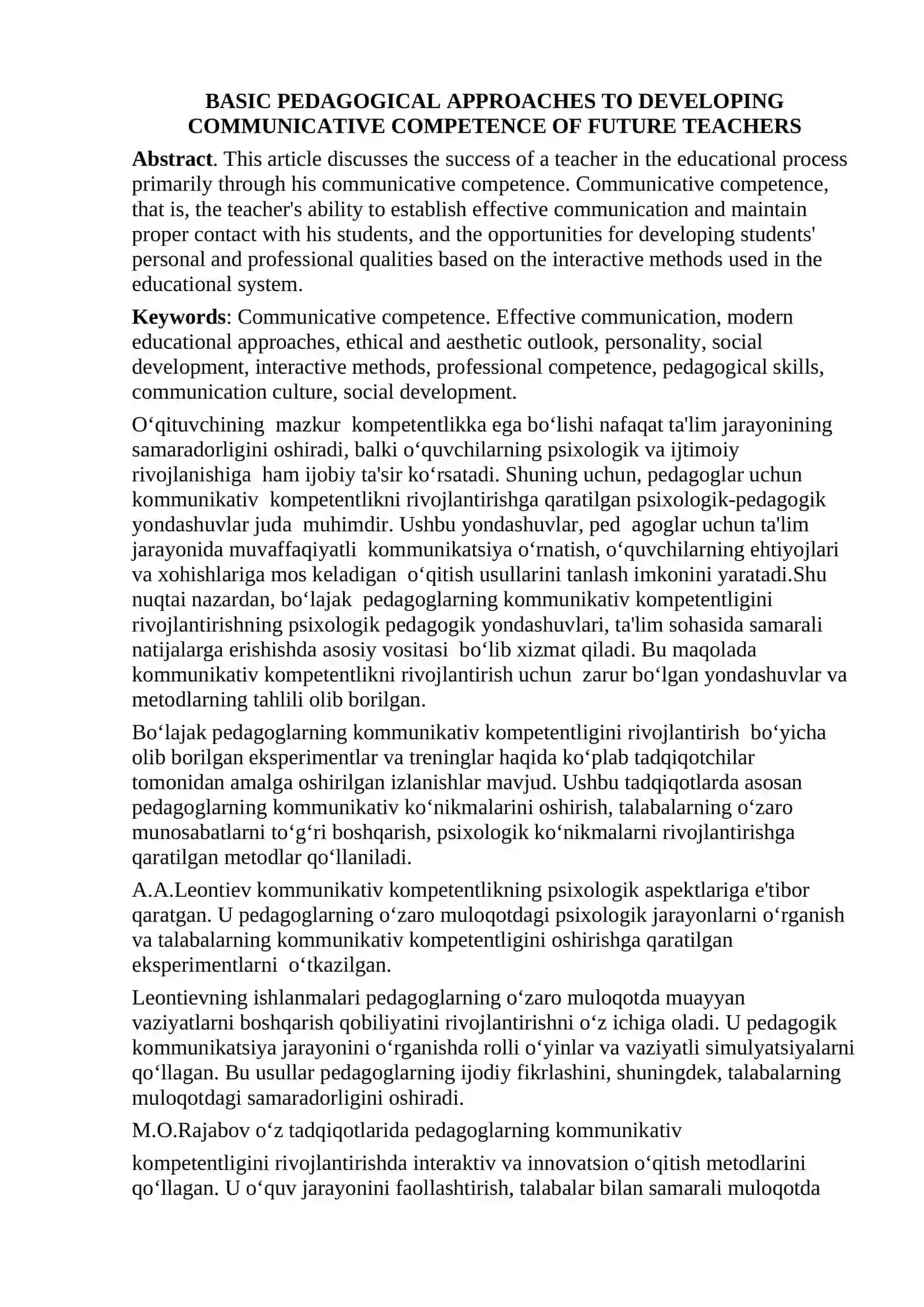 BO‘LAJAK PEDAGOGLARNING KOMMUNIKATIV KOMPETENTLIGINI RIVOJLANTIRISHNING ASOSIY PEDAGOGIK YONDASHUVLARI 2