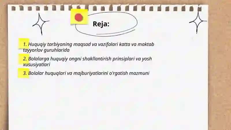 Maktabgacha ta'lim tashkiloti katta va maktab tayyorlov guruhlarida huquqiy tarbiya berish mazmuni 2