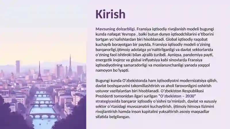 Fransiya iqtisodiy rivojlanish modeli mamlakatsektori va ijtimoiy-iqtisodiy siyosat xususiyatlari 2