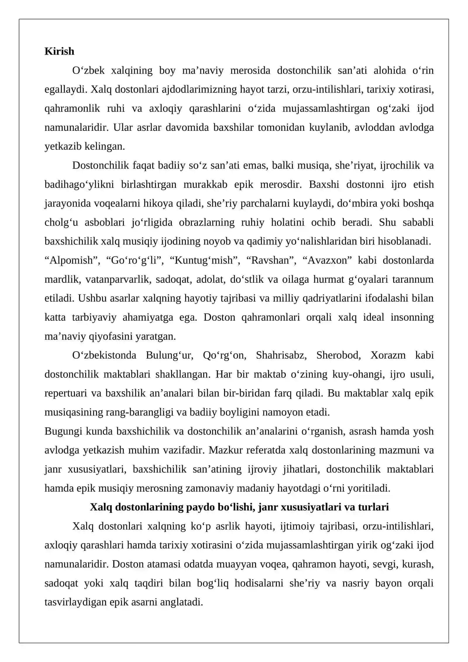 Xalq dostonlari va epik musiqiy meros: baxshichilik va dostonchilik an’analari 2