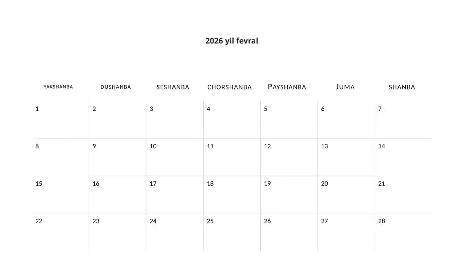 2026-Yil Minimalistik Ishchi Taqvimi Taqdimoti (12 Slayd) 2