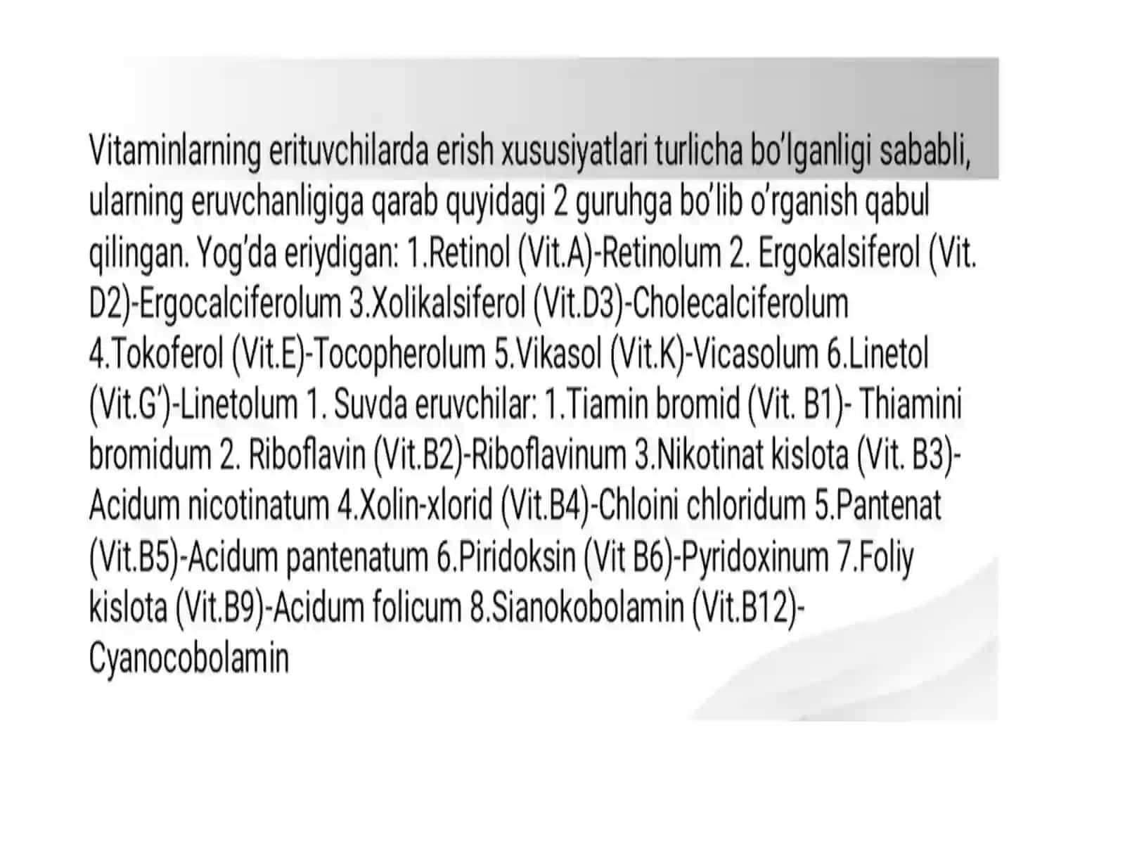 Vitaminlar almashinuvi fiziologiyasi 2