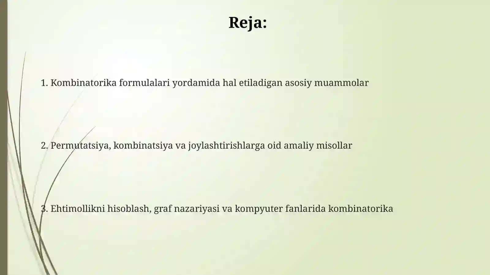Kombinatorika mavzusidagi formulalari yordamida yechiladigan masalalar tuzish 2