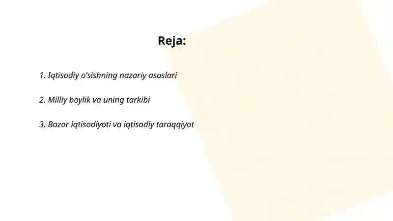 Iqtisodiy o'sishning nazariy asoslari 2