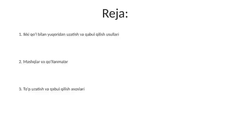 Yuqoridan ikki qo'llab to‘p uzatish va qabul qilish texnikasini o'rgatish 2