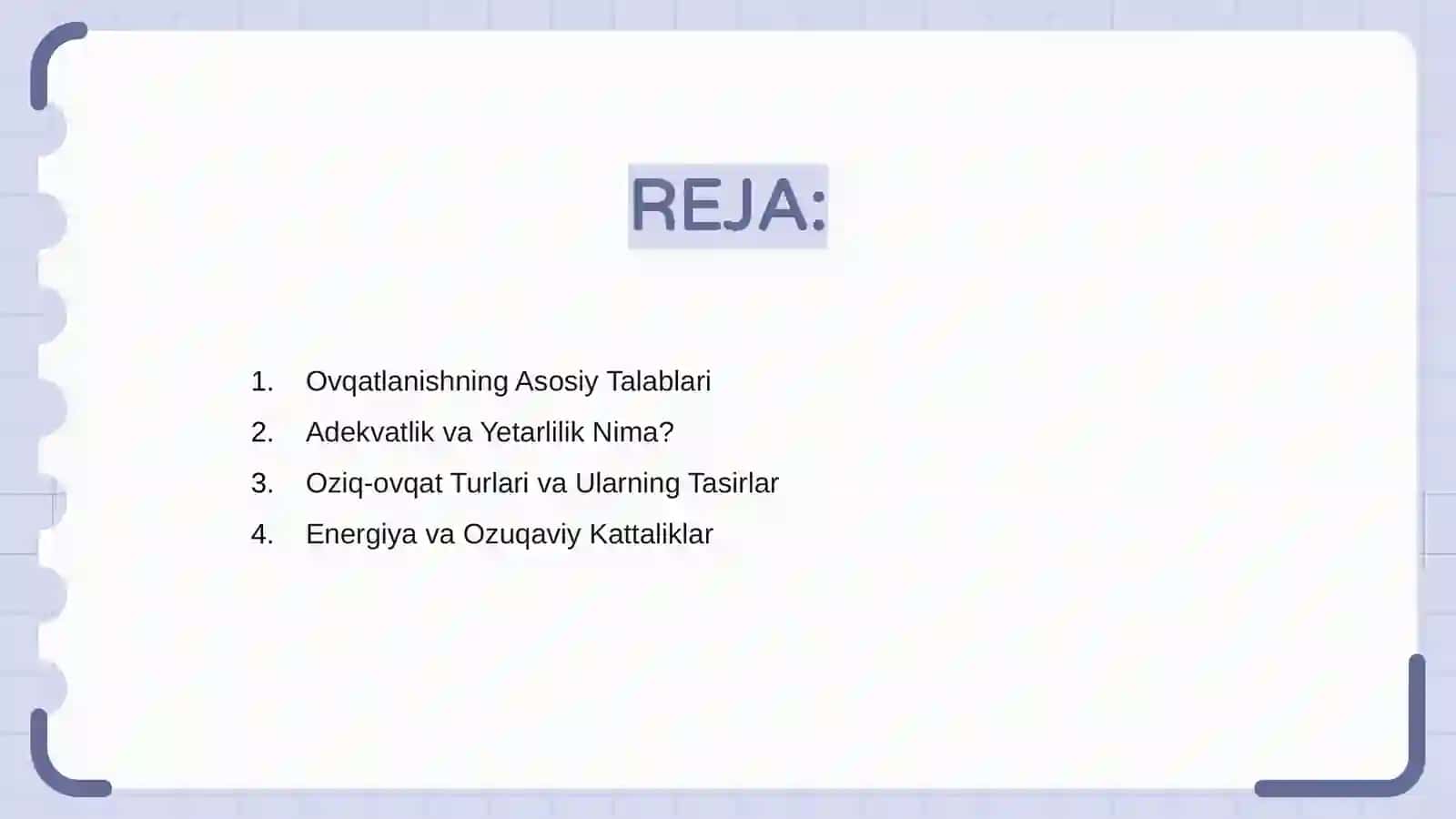 Ovqatlanishning Adeqvatligi va Yetarliligini O'rganish 2