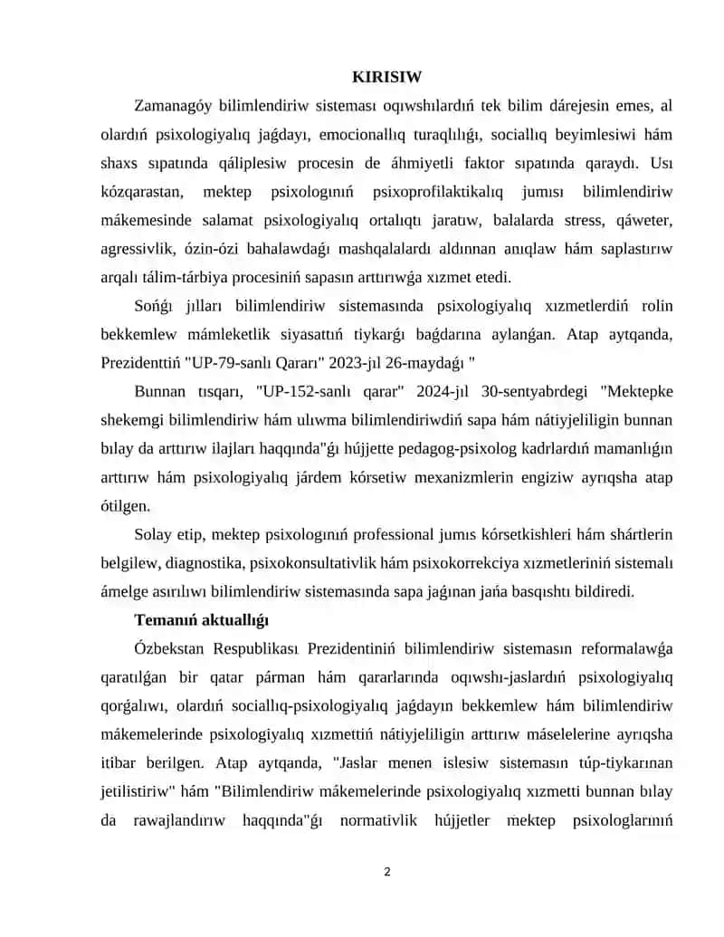 PSIXOPROFILAKTIKA ISKERLIGINIŃ TEORIYALIQ-METODOLOGIYALIQ TIYKARLARI 2