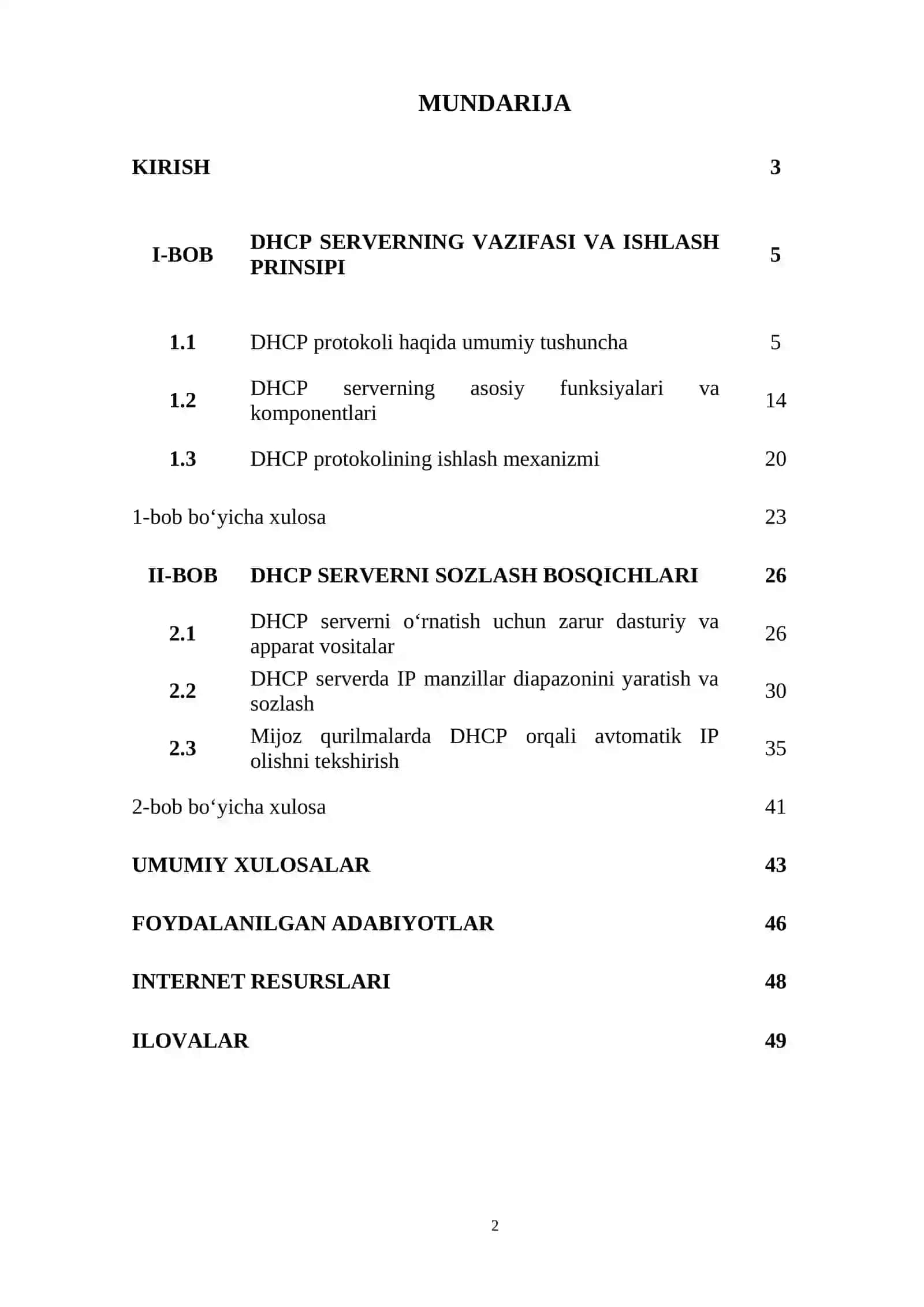 “Dynamic Host Configuration Protocol (DHCP) serverni sozlash va optimallashtirish” 2