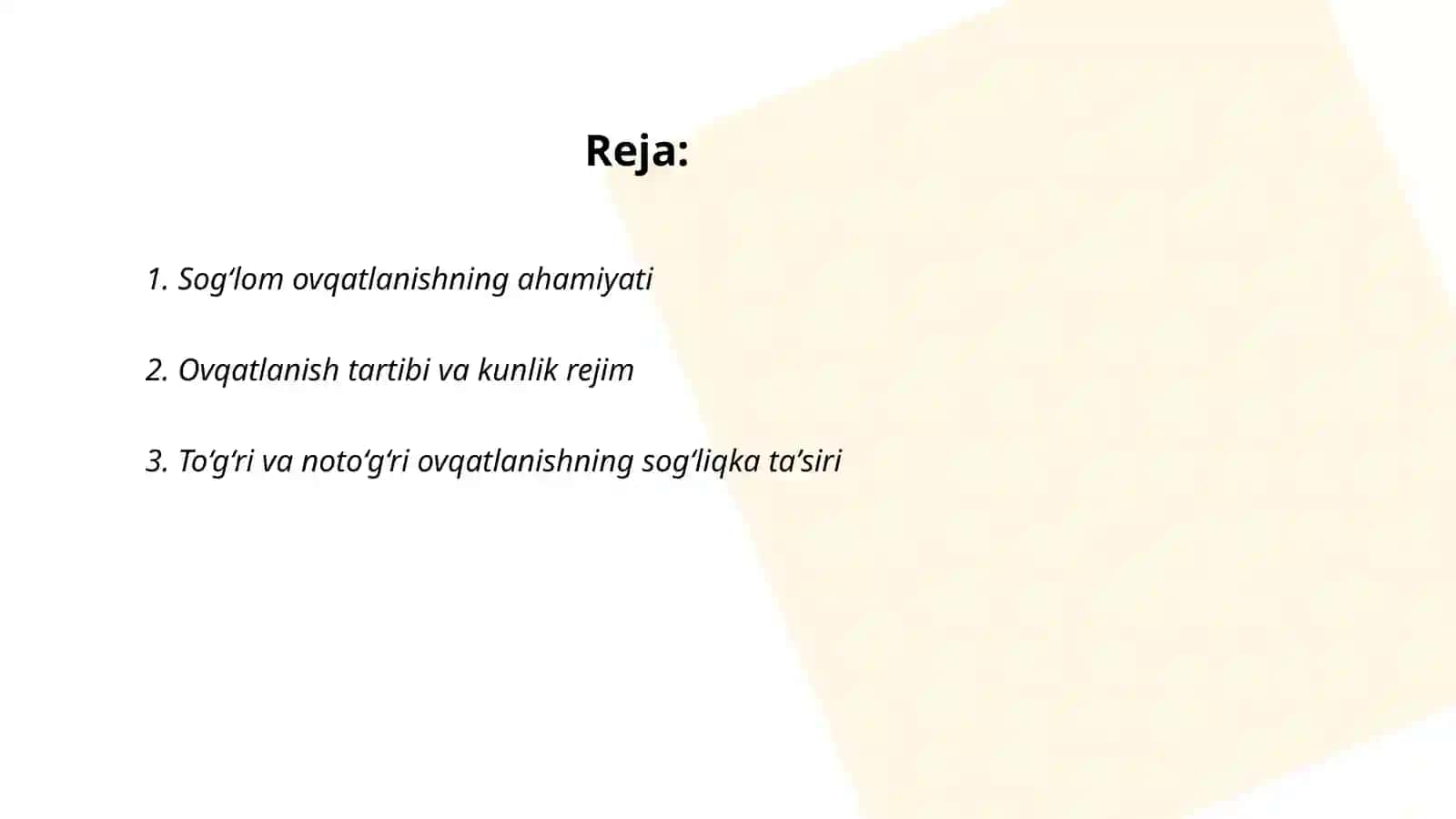 Ovqatlanishning inson organizmiga taʼsiri Mahamadxonov Azizxon 2