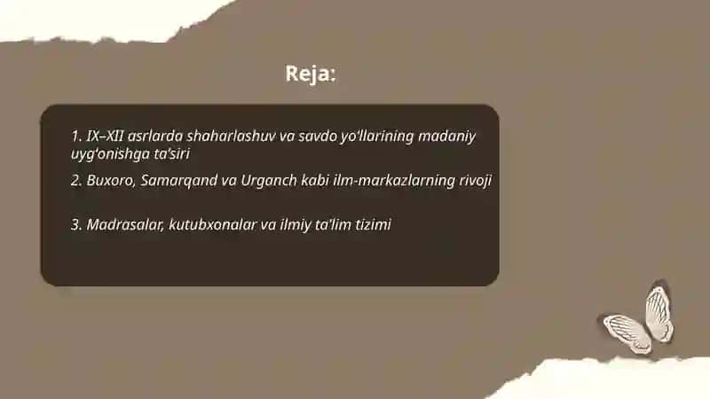 IX - XII asrlarda mamlakatimiz hududida roʻy bergan madaniy uygʻonish ( Renessans ) 2