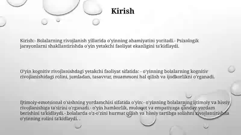 Bolalar Psixik Jarayonlarining Rivojlanishida OʻYin Yetakchi Faoliyat Sifatida 2