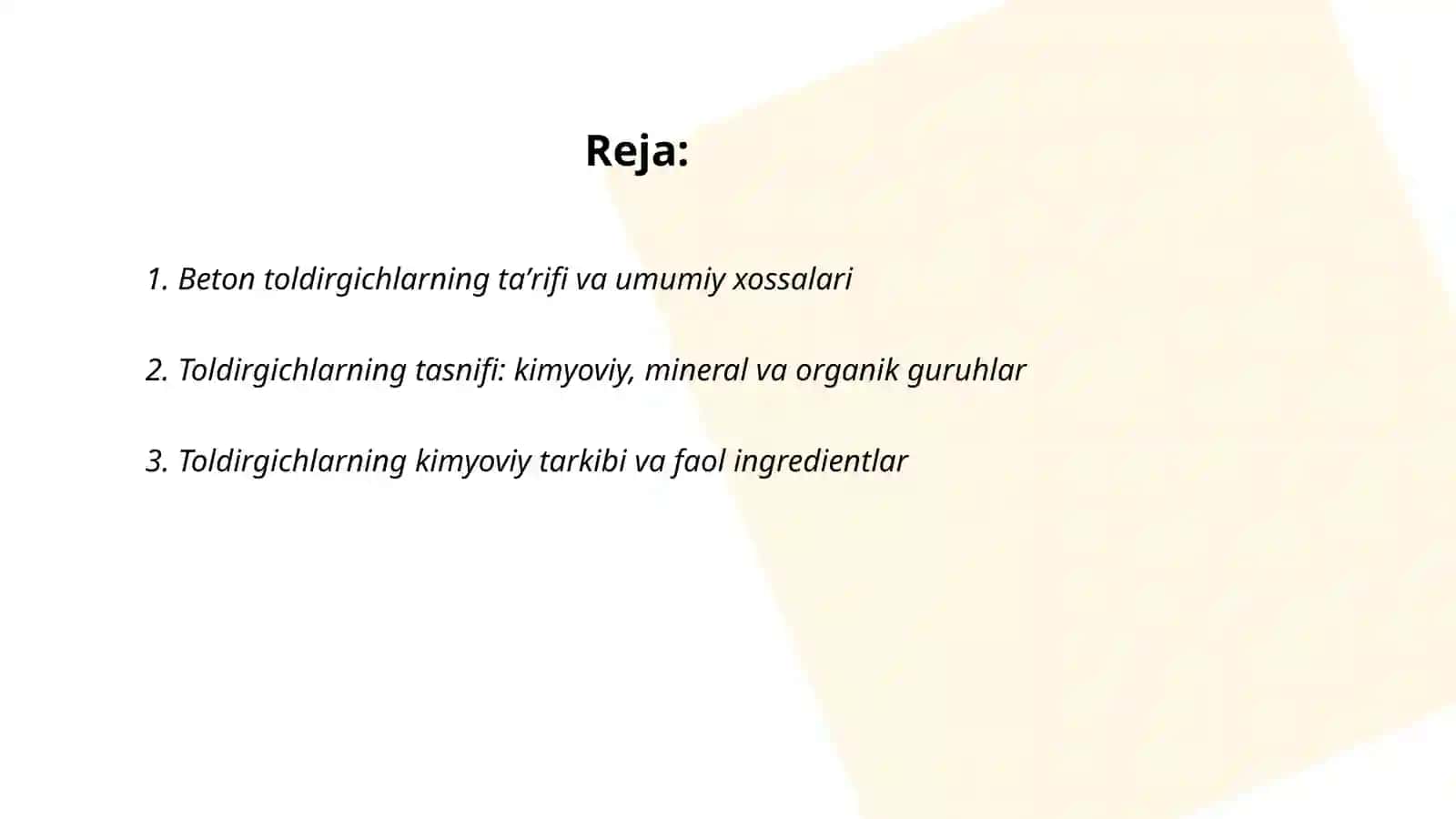 Beton toldirgichlarning asosiy xossalarni organish 2