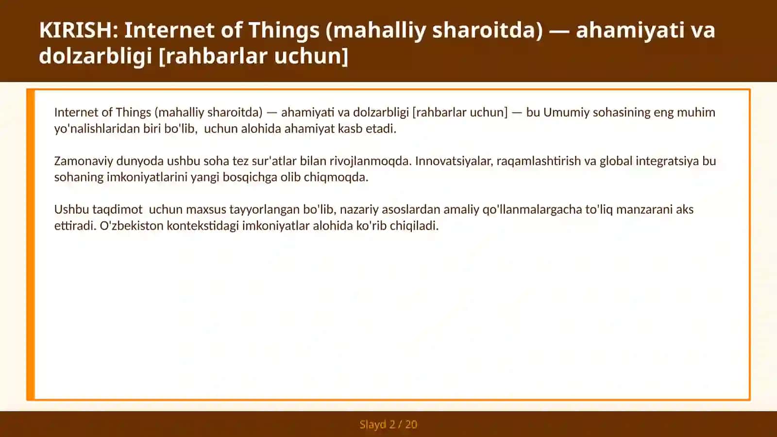 Internet of Things (Mahalliy Sharoitda) - Ahamiyati va Dolzarbligi [Rahbarlar Uchun] 2