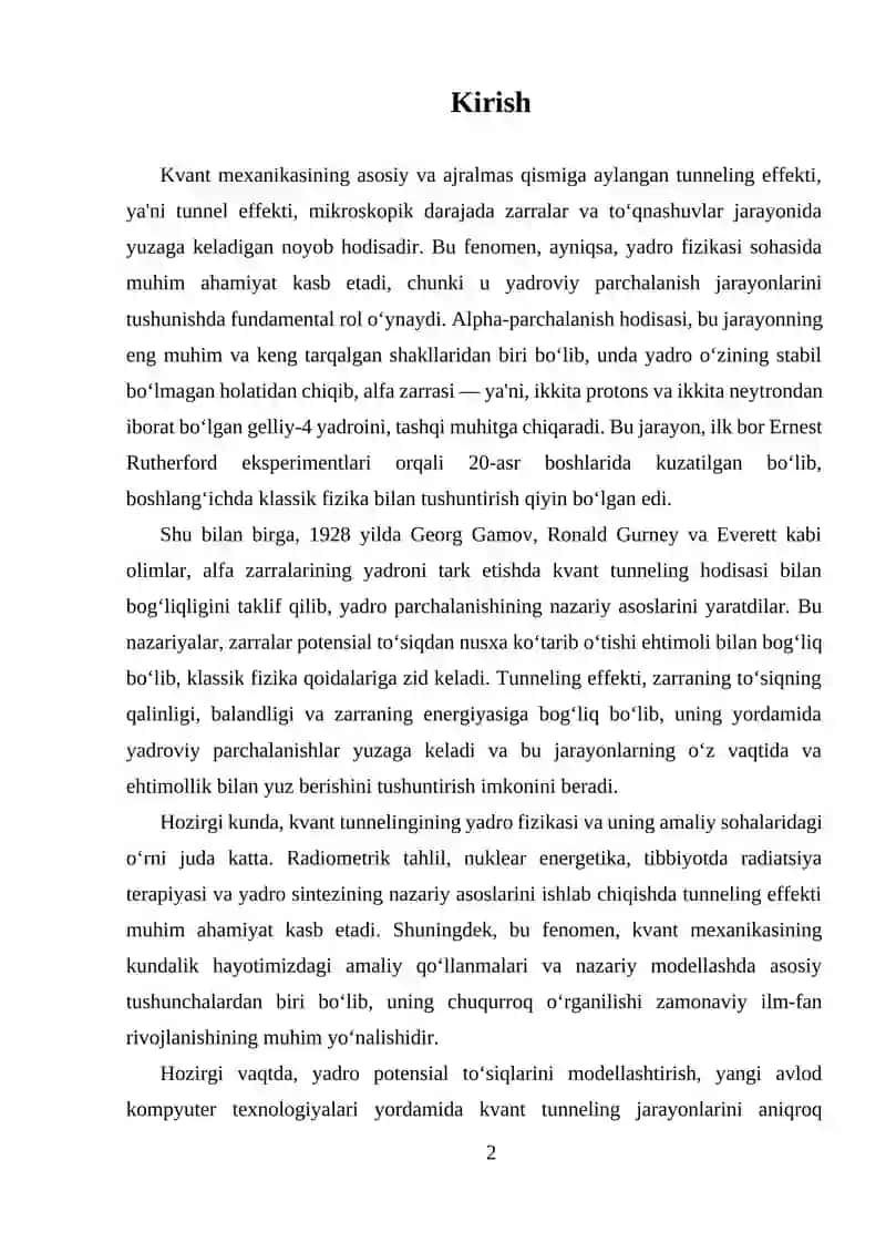 Tunneling effekti va alfa-parchalanish amaliyoti 2