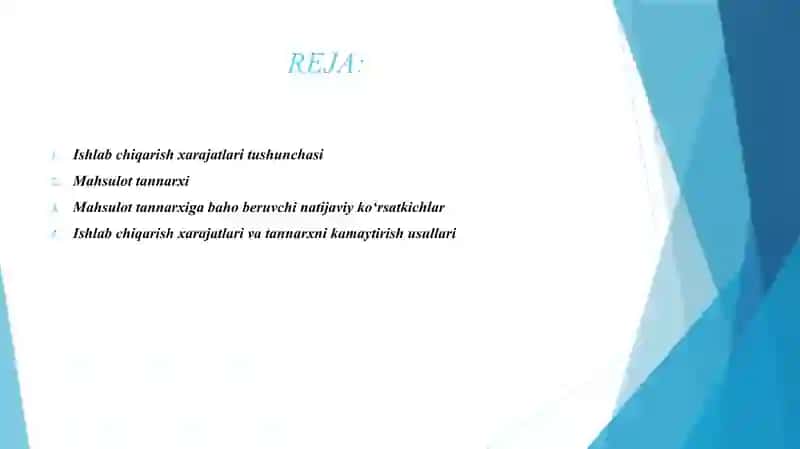 ISHLAB CHIQARISH XARAJATLARI VA MAHSULOT TANNARXIGA BAHO BERUVCHI NATIJAVIY KO'RSATKICHLARNI TAHLILI 2