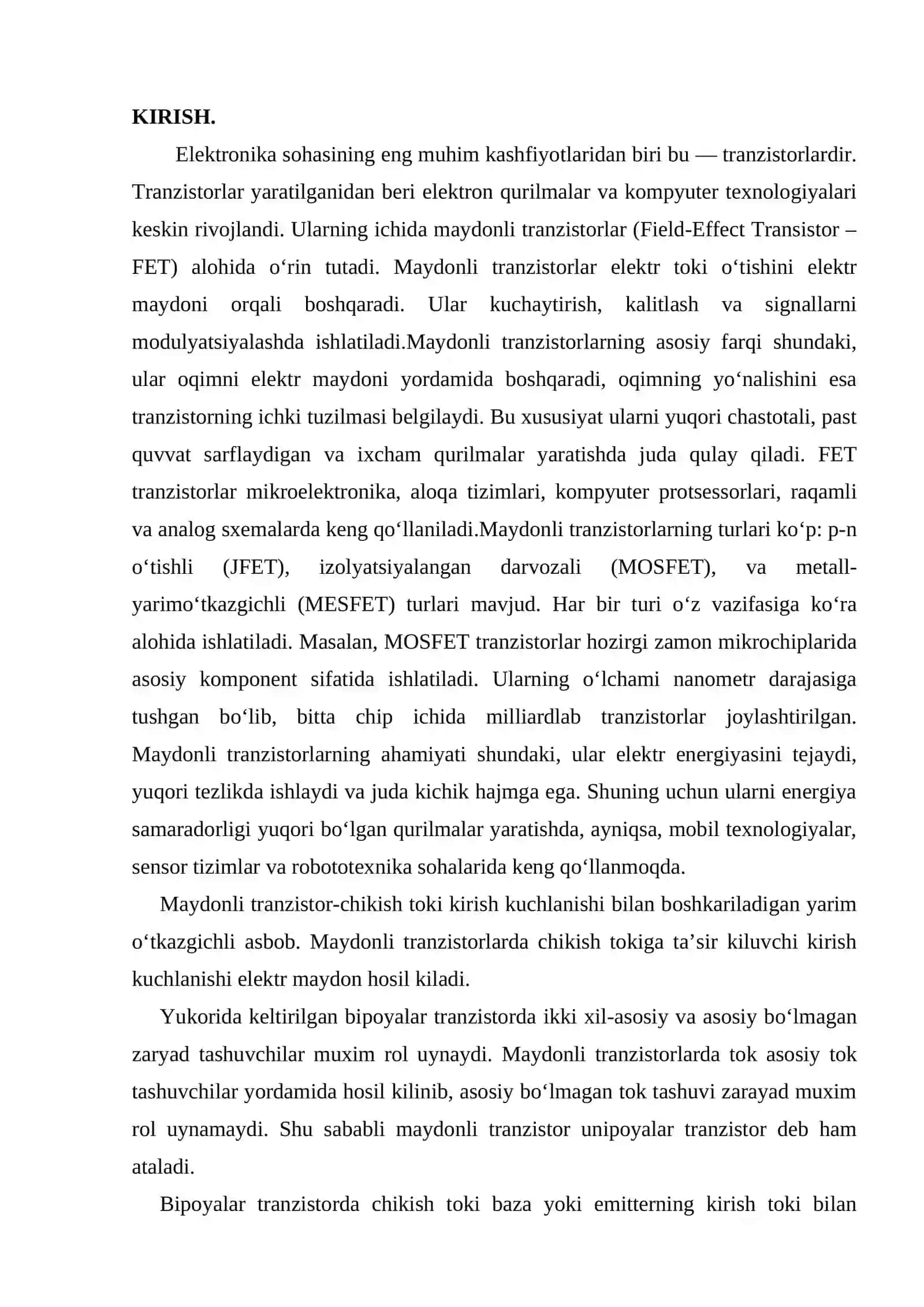 Maydonli tranzistorlar (FET) tuzilishi 2