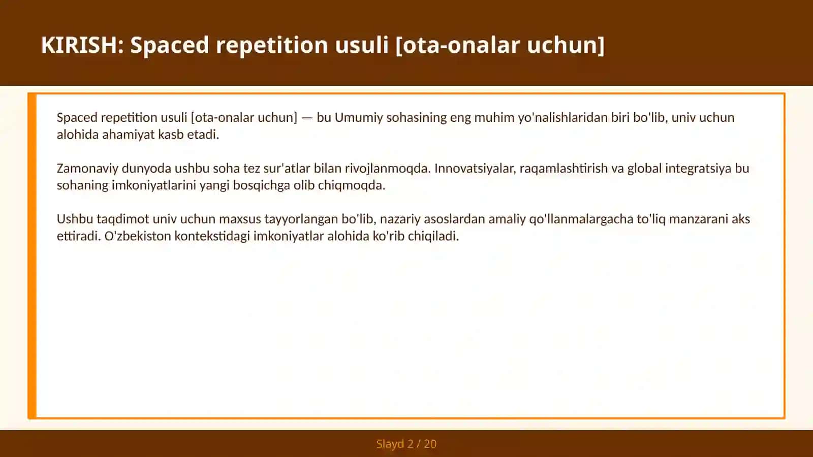 Spaced repetition usuli [ota-onalar uchun] 2