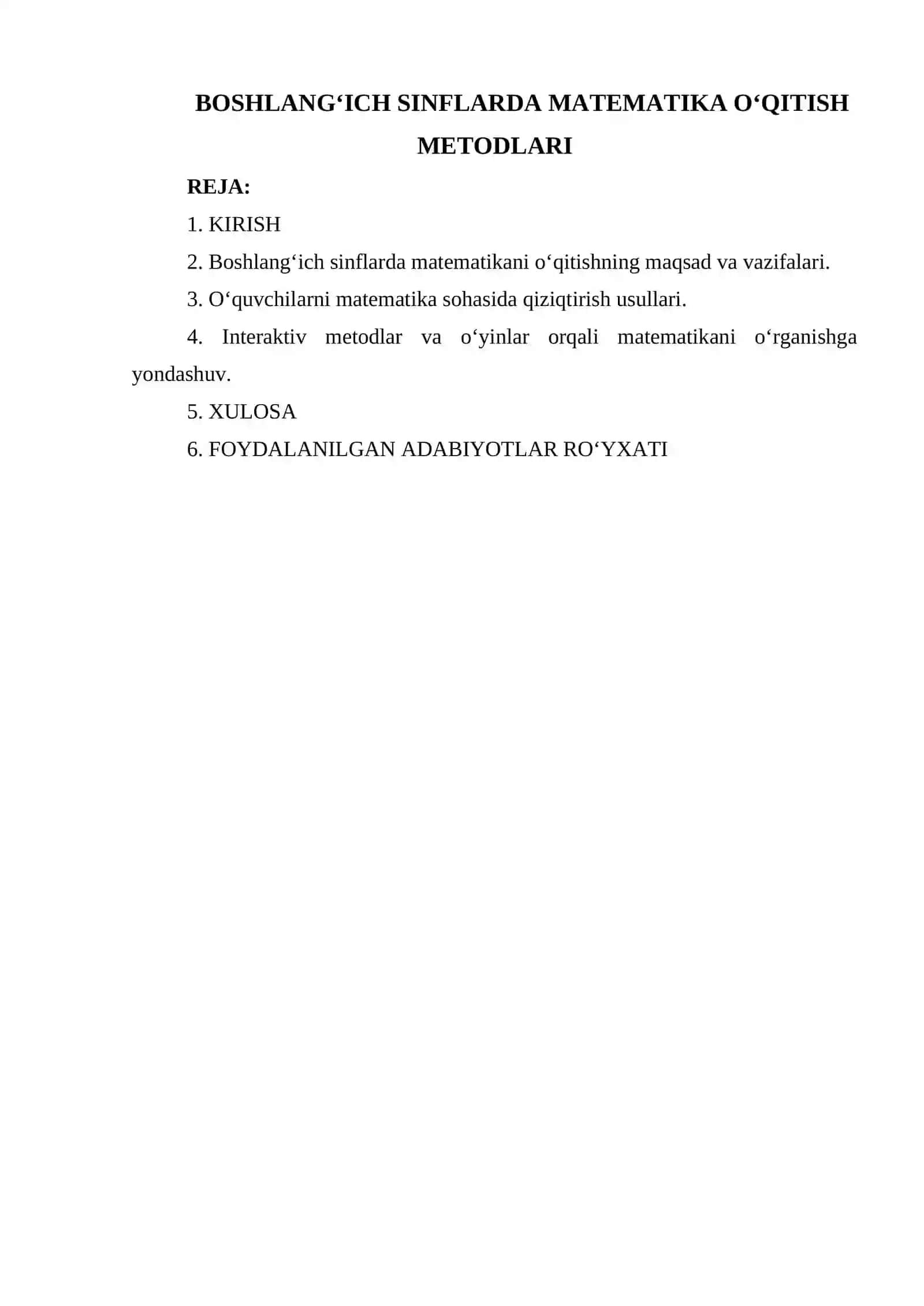 BOSHLANG‘ICH SINFLARDA MATEMATIKA O‘QITISH METODLARI 2