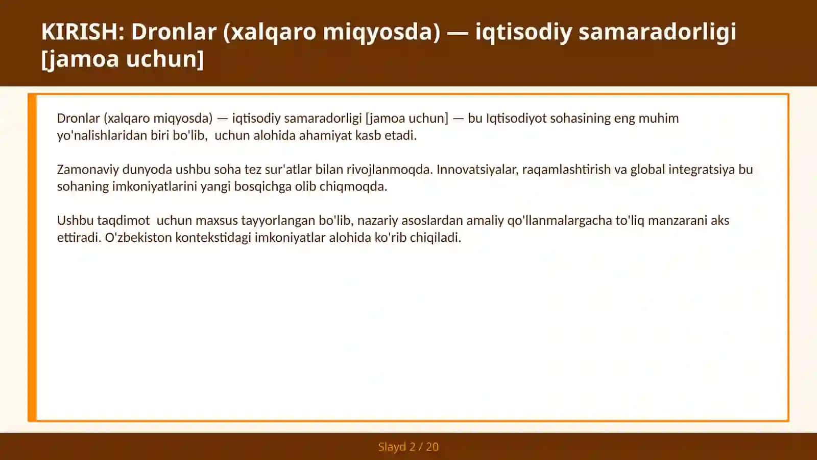 DRONLAR (XALQARO MIQYOSDA) — IQTISODIY SAMARADORLIGI [JAMOA UCHUN] 2