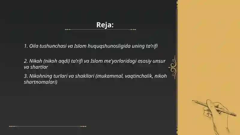 Islom huquqshunosligida oila, nikoh, taloq, idda, zihor tushunchalarini ta‘riflash 2