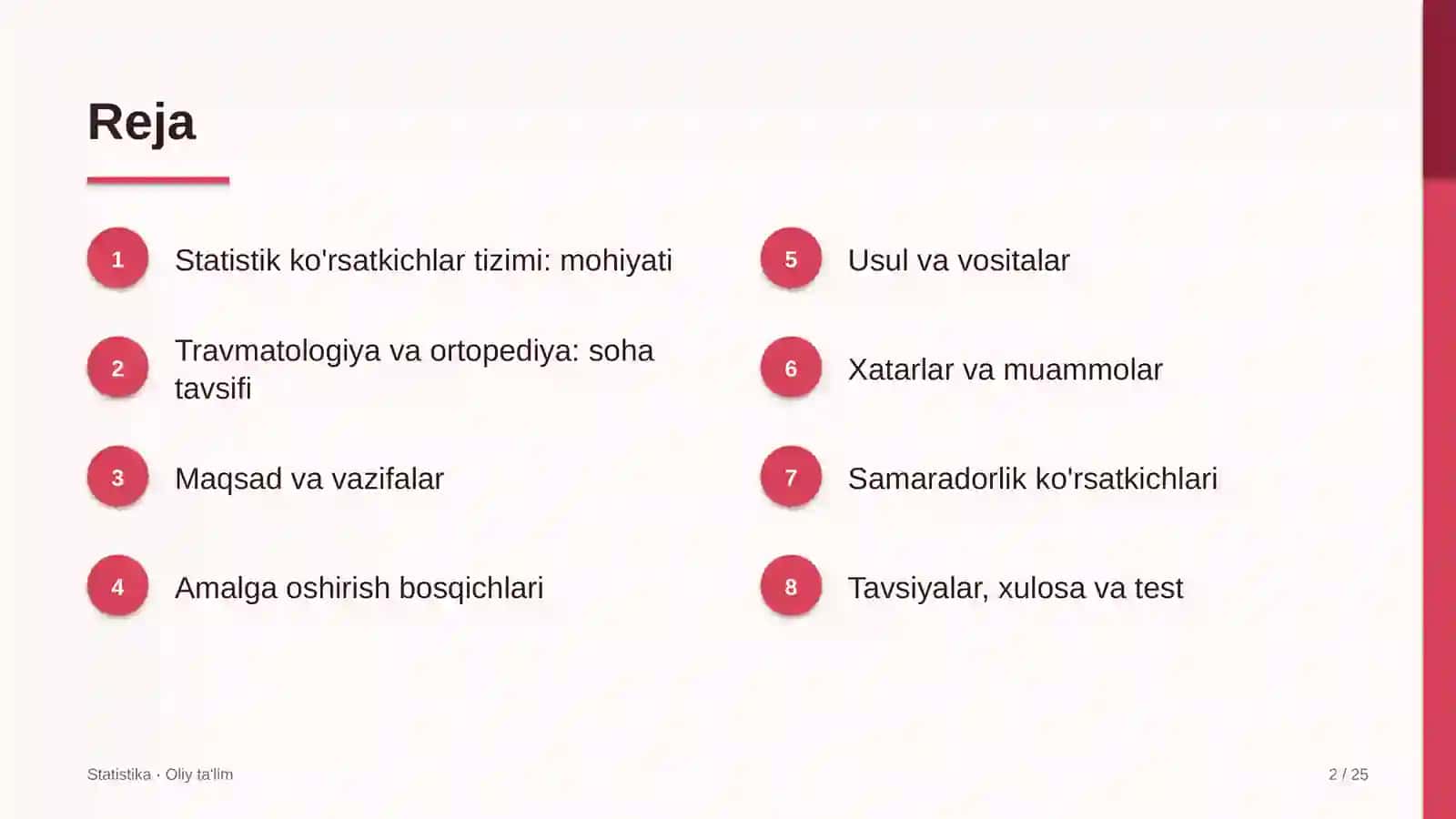 travmatologiya va ortopediya bo'limlarida statistik ko'rsatkichlar tizimi 2580 2