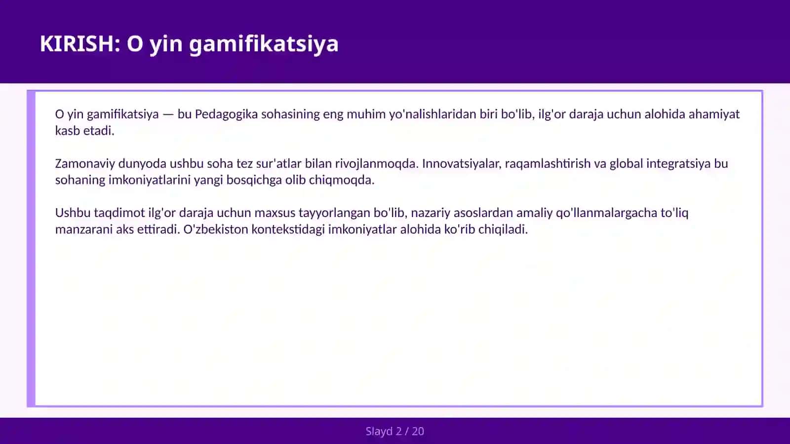 O YIN GAMIFIKATSIYA 2