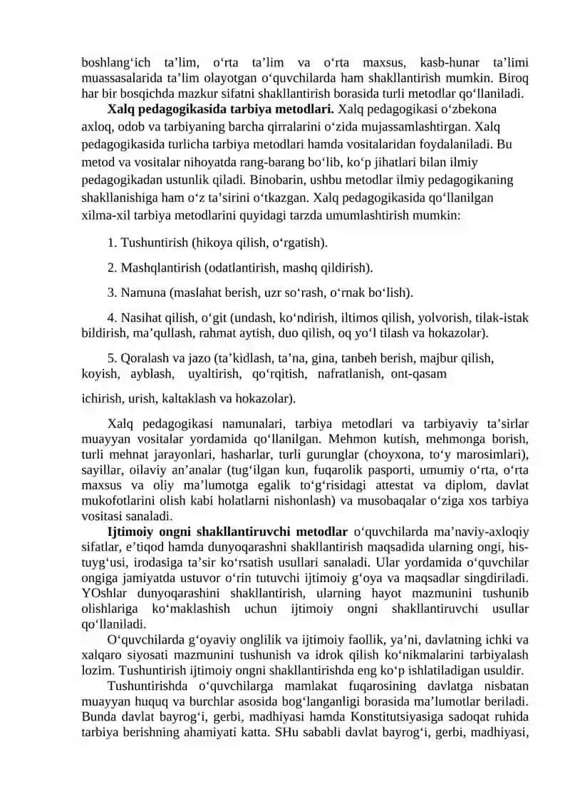 Pedagogik jarayonda tarbiyaning mazmuni, shakllari va metodlari 2