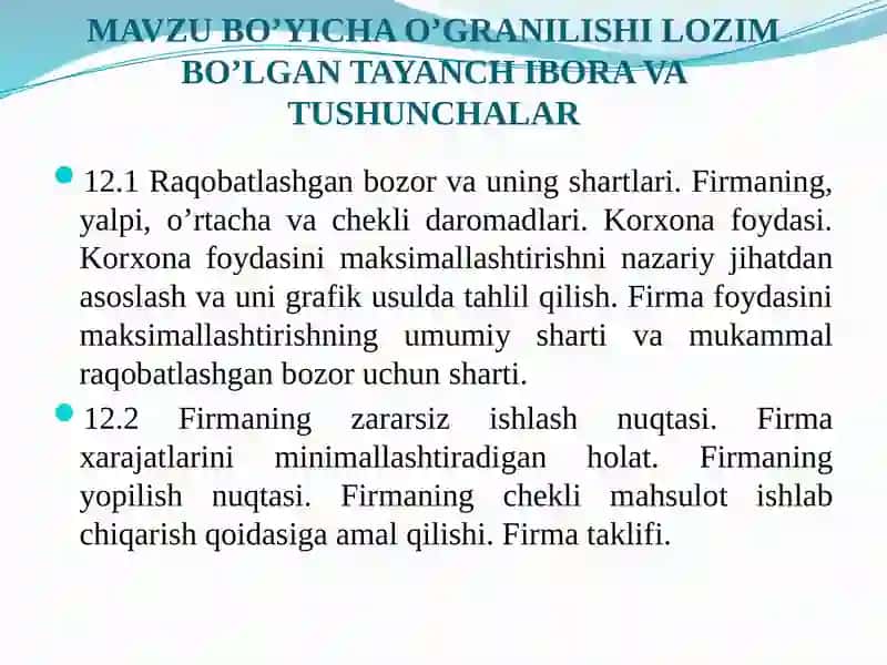 Korxona foydasi maksimallashtirish 2