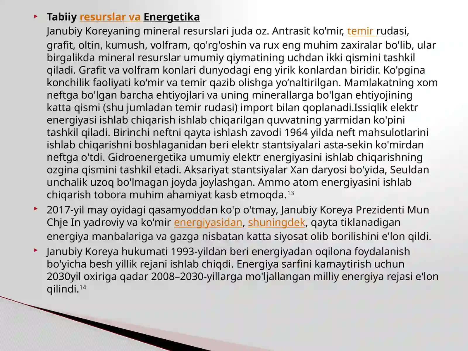 Koreyaning tabiiy resurs va mineral resurs salohiyati 2
