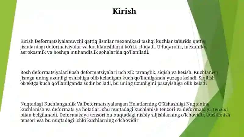 Bosh Deformatsiyalar, Nuqtadagi Kuchlanganlik Va Deformatsiyalangan Holatlarning OʼXshashligi 2
