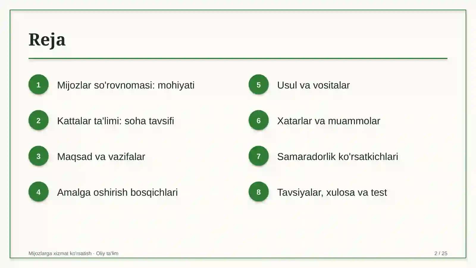 Kattalar ta'limida mijozlar fikrini so'rovnoma orqali o'rganish 2