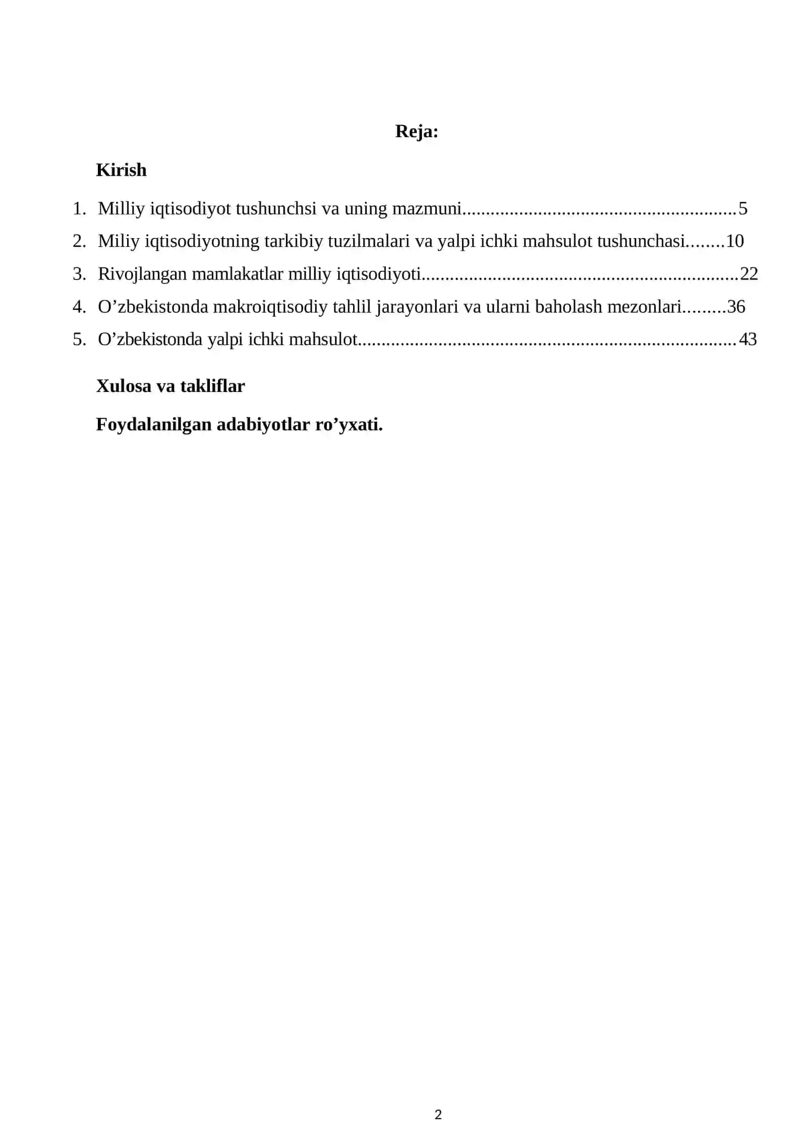 Milliy iqtisodiyot va uning makroiqtisodiy ko’rsatkichlari. 2