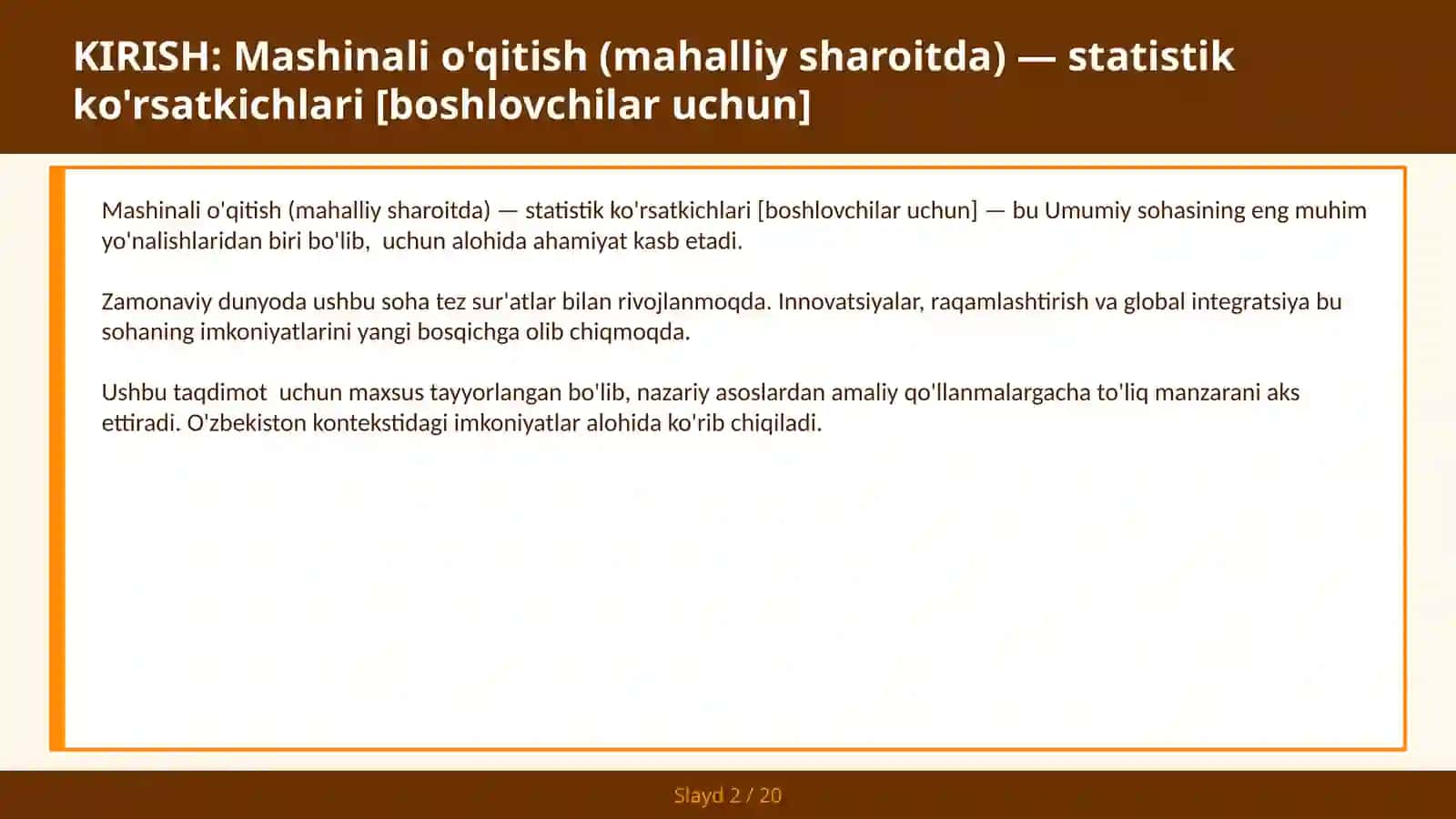 Mashinali o'qitish (mahalliy sharoitda) — statistik ko'rsatkichlari [boshlovchilar uchun] 2