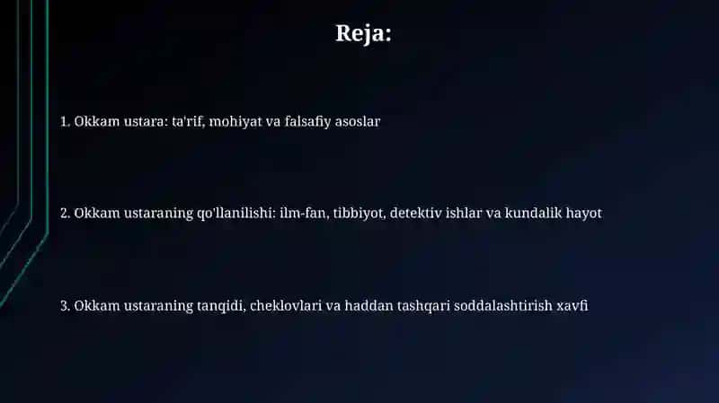 Okkam ustarasi va uning kundalik hayotda qo'llanishi 2