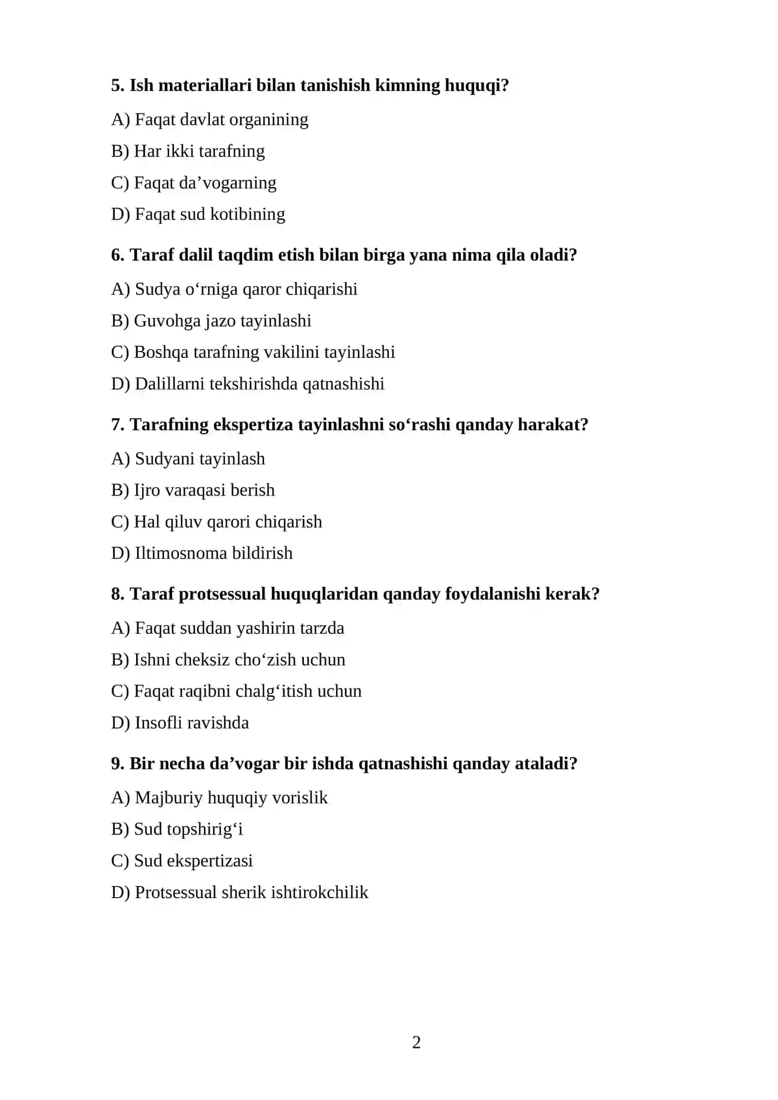 Iqtisodiy protsessida taraflar va ularning protsessual huquq va majburiyatlari TEST.docx 2