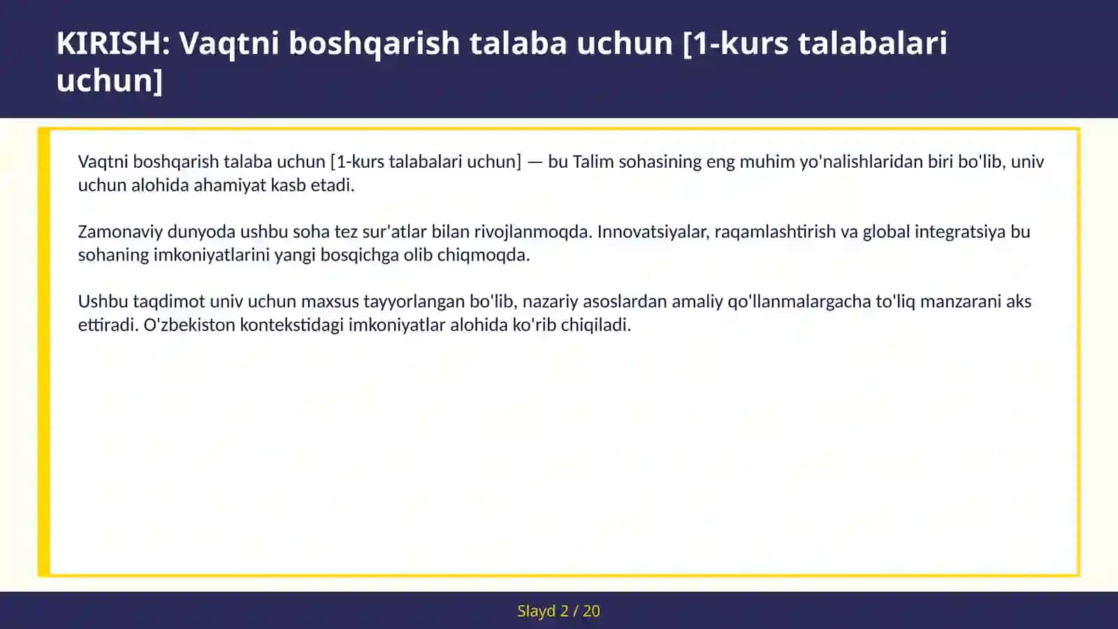 Vaqtni boshqarish talaba uchun [1-kurs talabalari uchun] 2