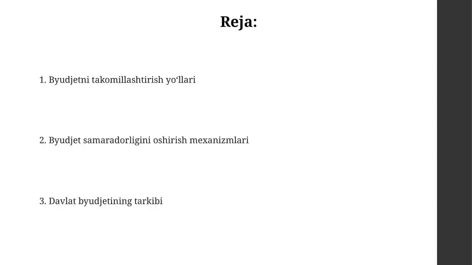 Davlat byudjet itarkibi va unitakomillashtirish yoʻllari 2