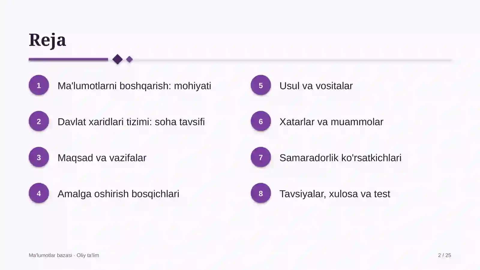 Ma'lumotlar bazasi  · Oliy ta'lim 2