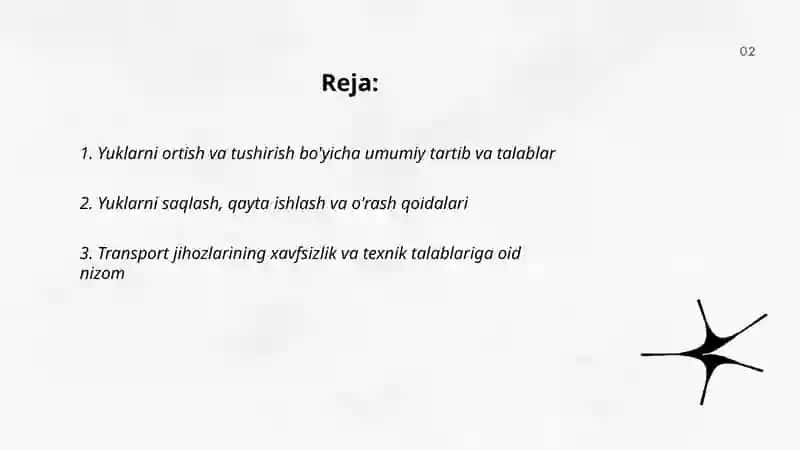 Yuklarni tashish, ortishi, tushirish va qayta ishlash shartlari 2