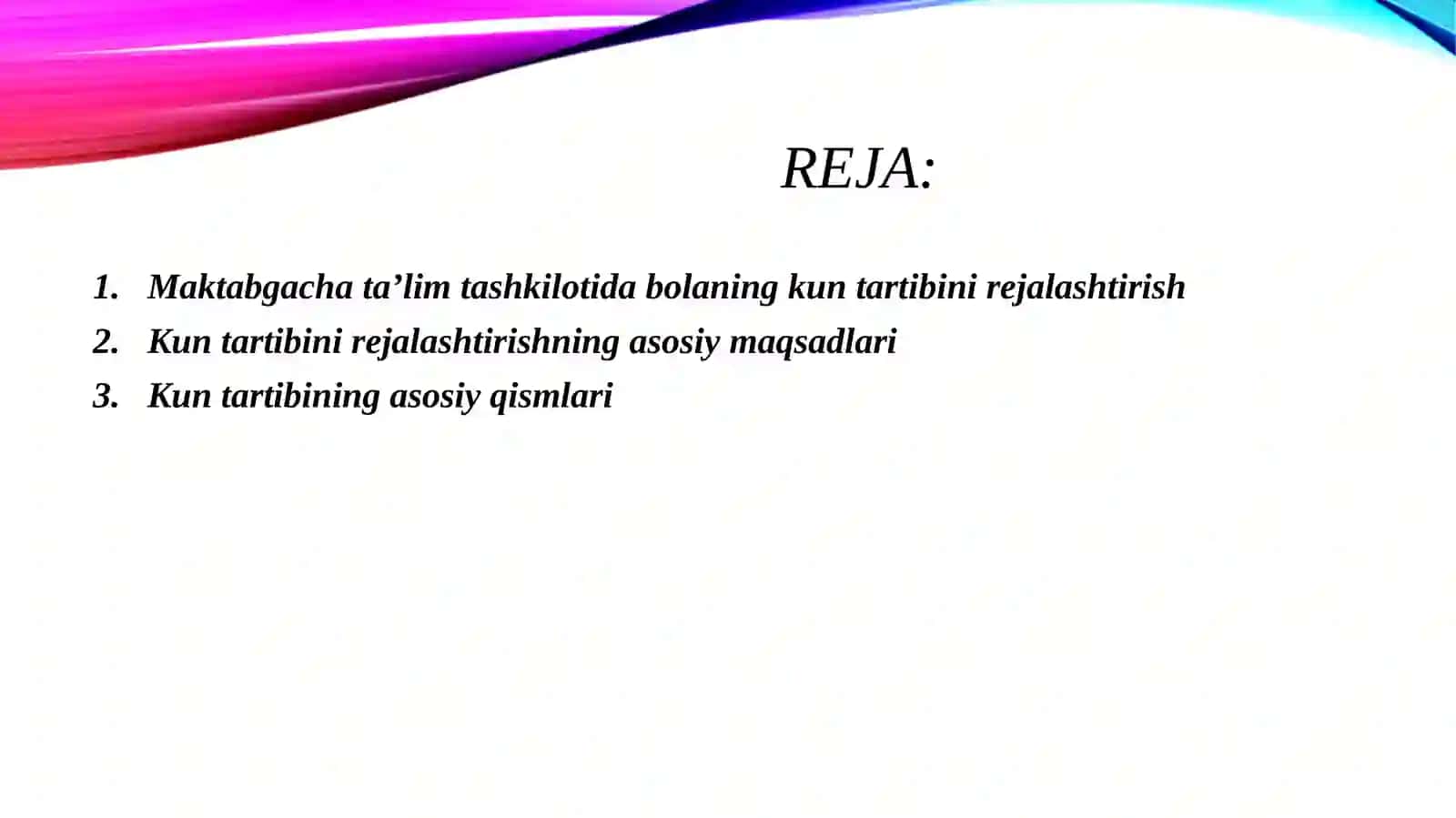 Maktabgacha ta'lim tashkilotida bolaning kun tartibini rejalashtirish 2