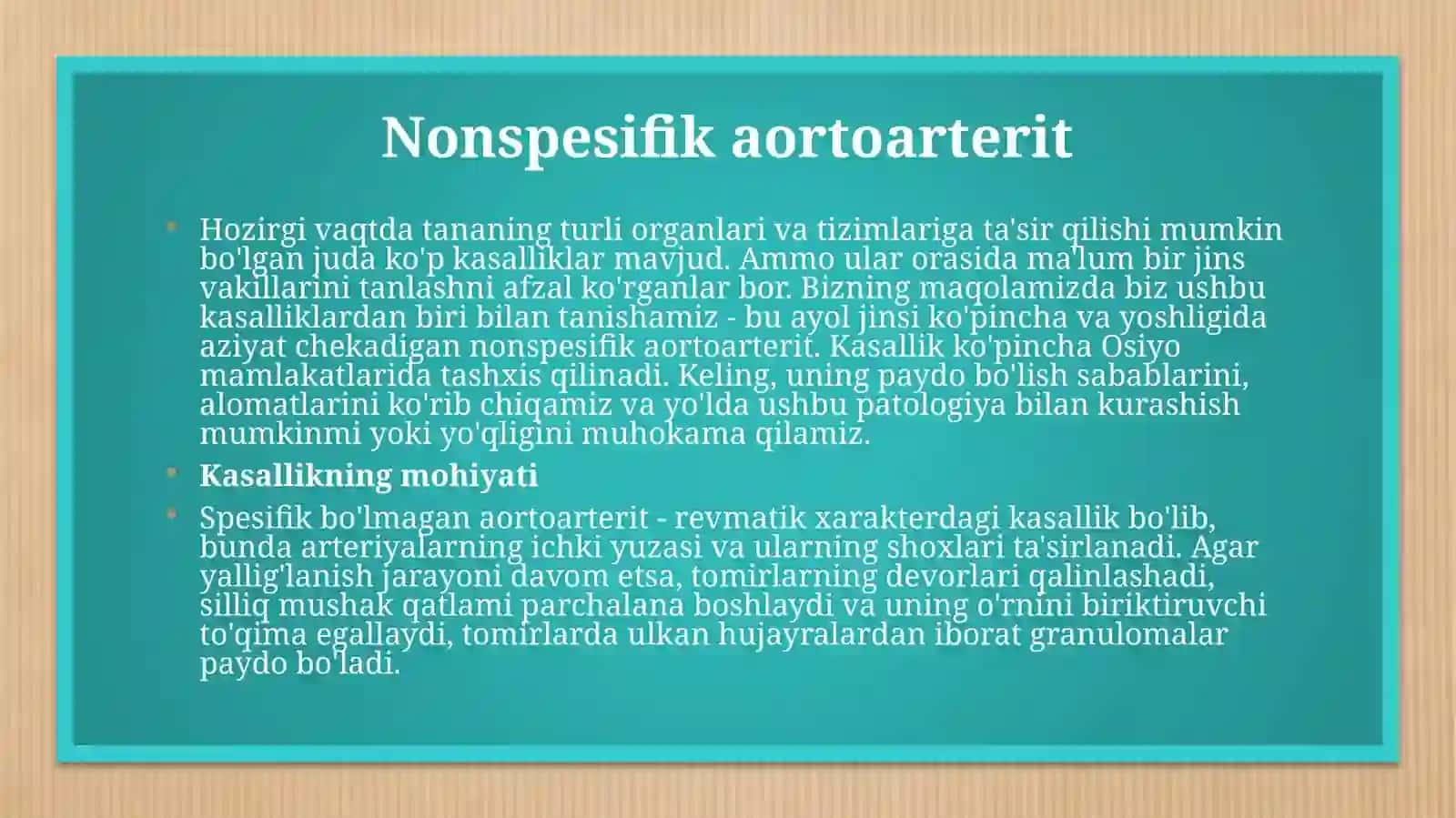 Tizimli vaskulitlar(tugunchali periartrit, nospetsifik aortoartrit, Vegenar granulematoz) 2