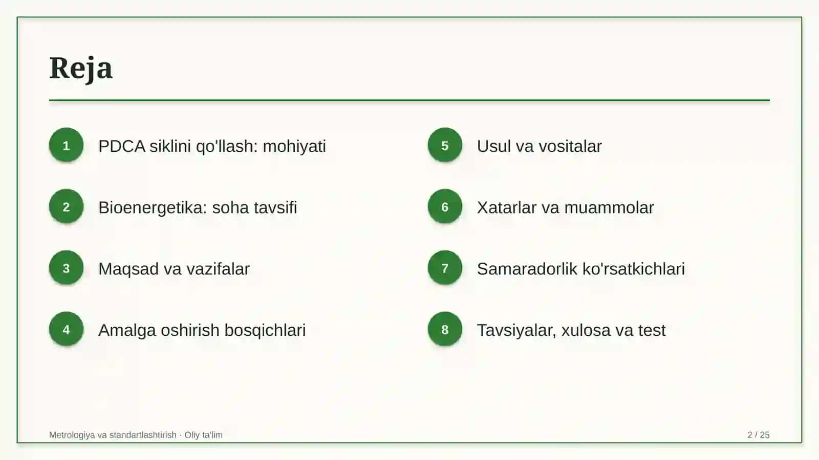 Bioenergetikada PDCA siklini qo'llash 2