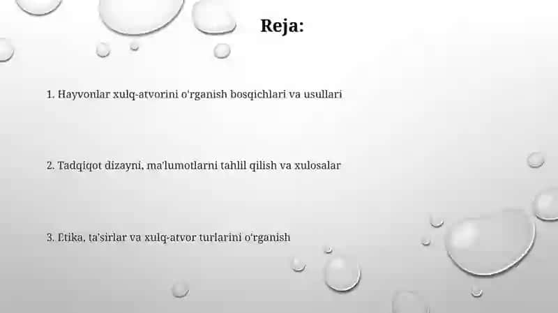 Hayvonlarning xatti-harakatlarini órganish boshqichlarini órganish 2