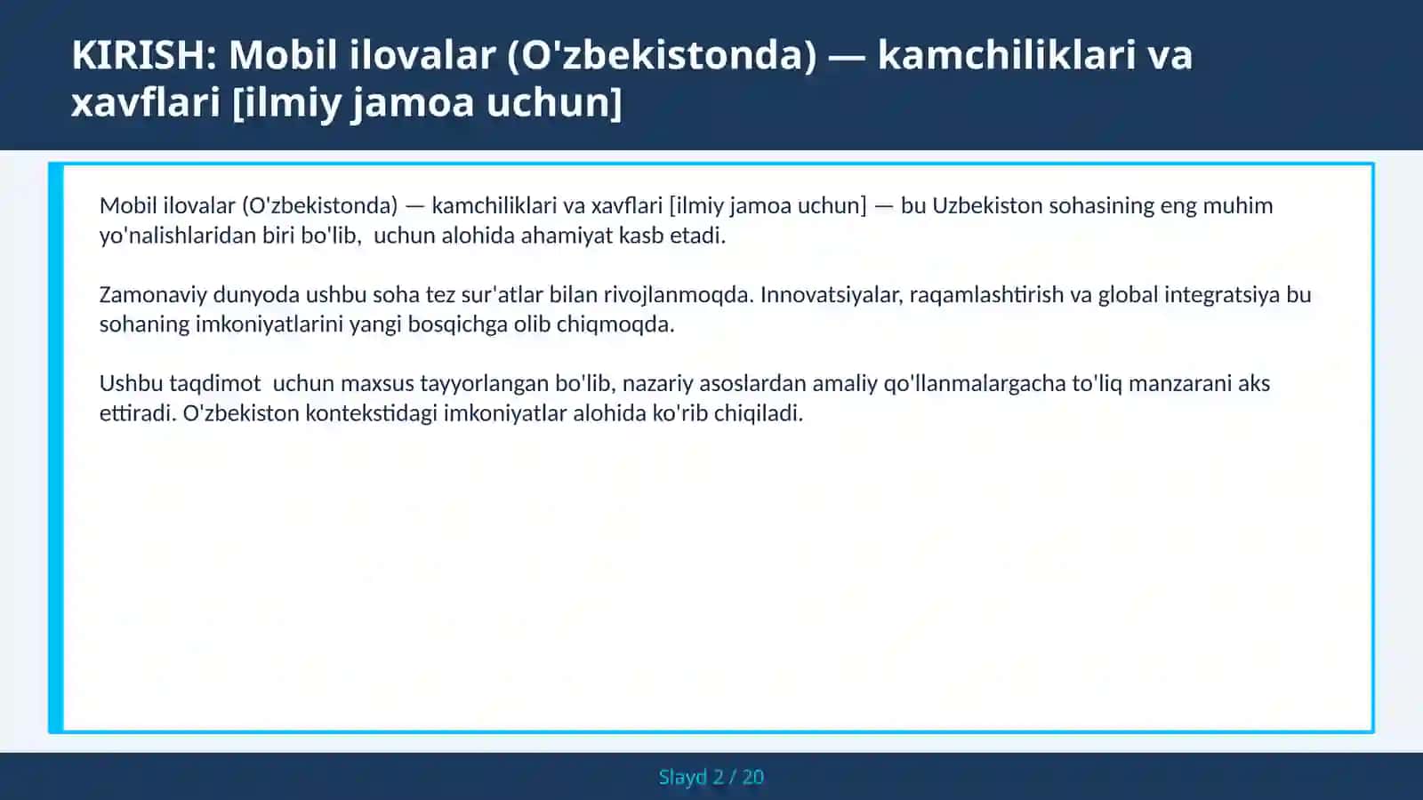 Mobil ilovalar (O'zbekistonda) — kamchiliklari va xavflari [ilmiy jamoa uchun] 2