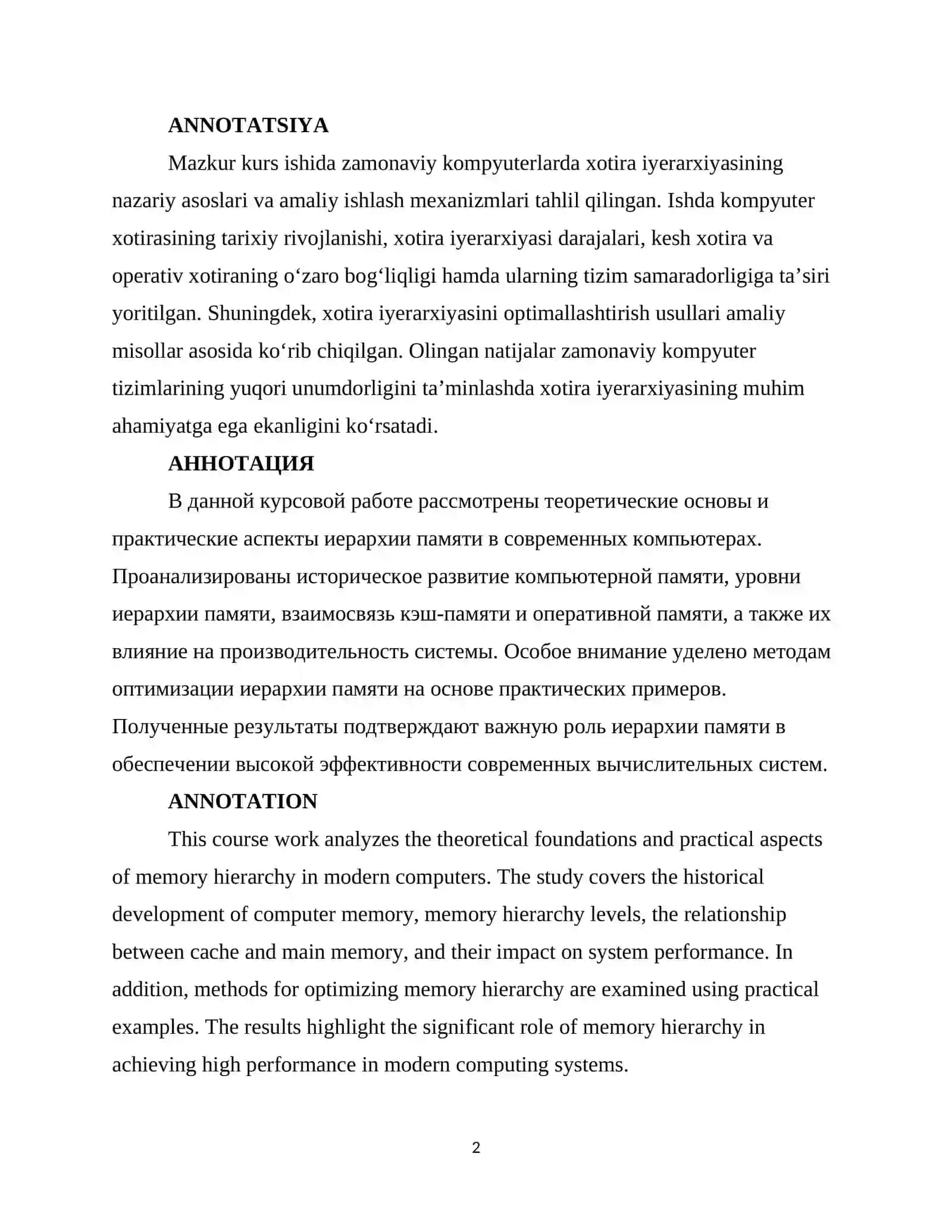 ZAMONAVIY KOMPYUTERLARDA XOTIRA IYERARXARIYASI 2