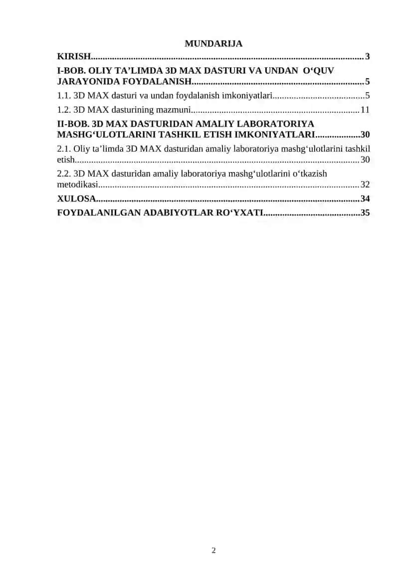 Grafik axborotni kiritish, tahrirlash va chiqarish: 3D MAX 2