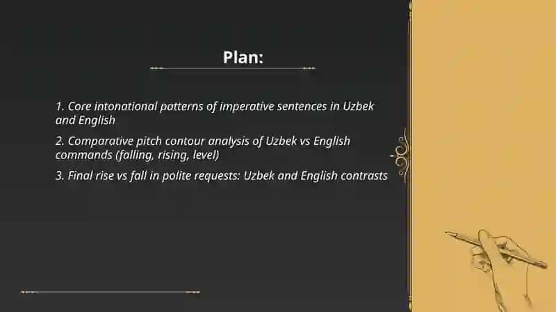Comparison of the intonation of imperative sentences of Uzbek and English 2