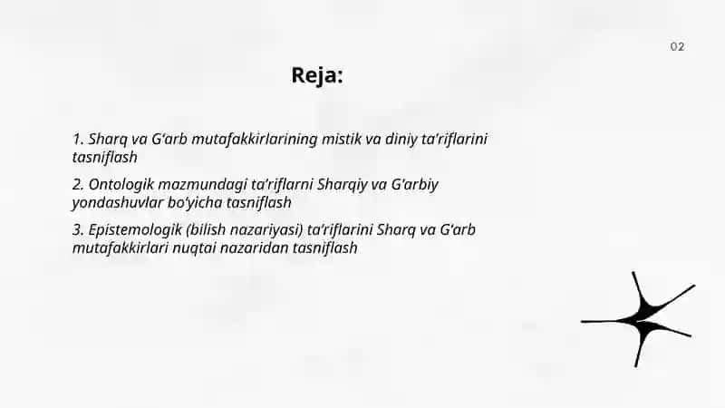 Falsafaning mazmuniga oid Sharq va Gʻarb mutafakkirlarining taʼriflarini tasniflash 2