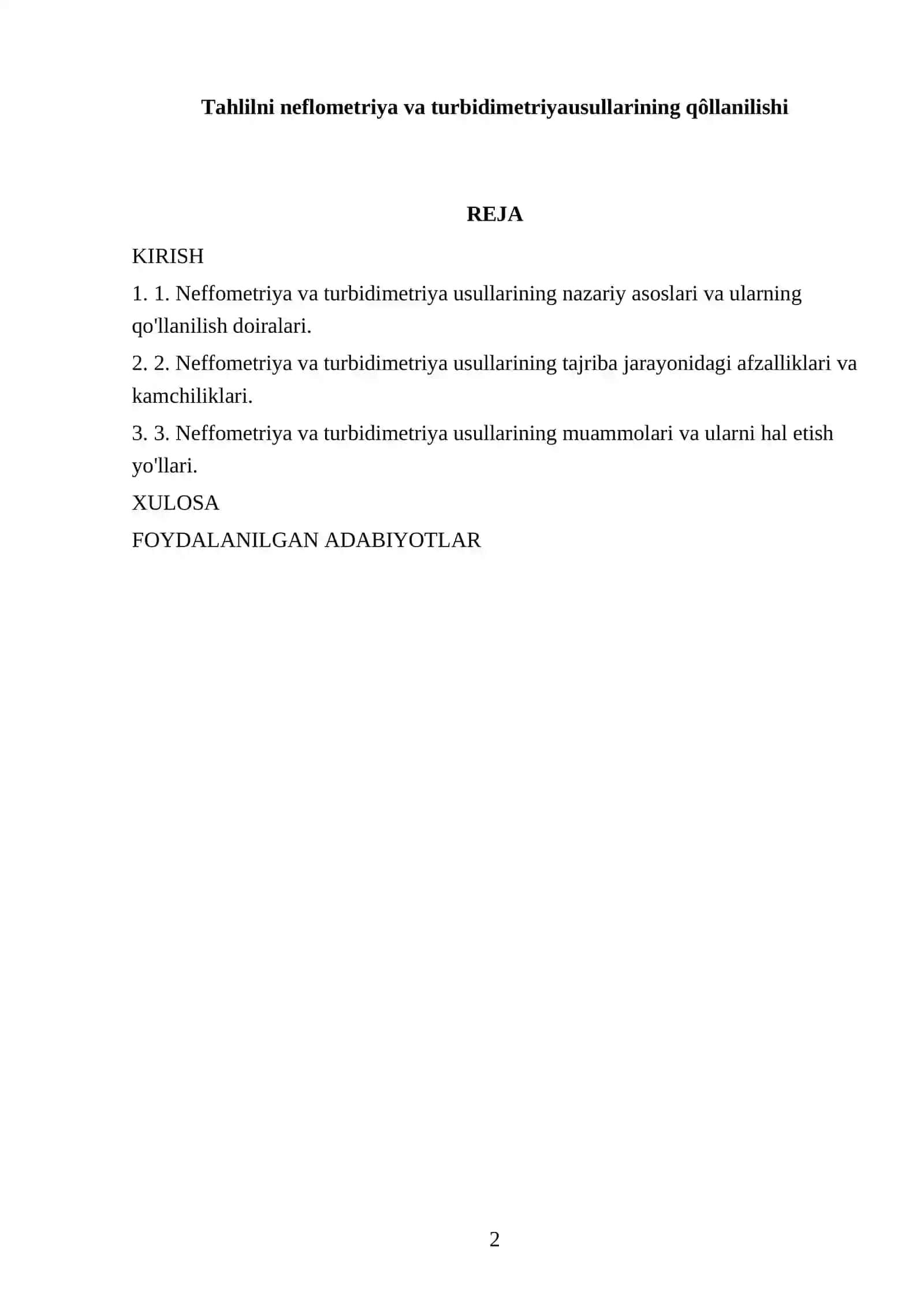 Tahlilni neflometriya va turbidimetriyausullarining qôllanilishi 2